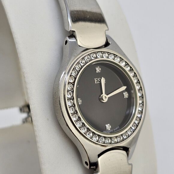 ESQ By Movado‎ Swiss Women’s Watch 25MM Black Dial Gray Bracelet 6" New Battery - Picture 4 of 12